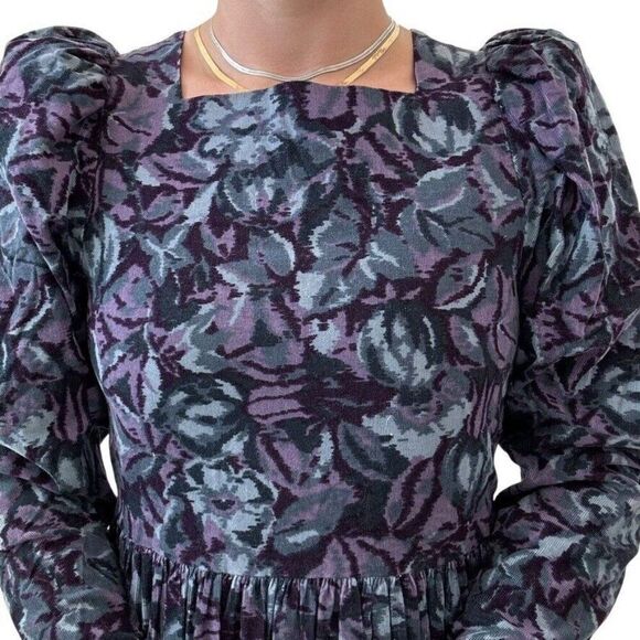Vintage 1990s Laura Ashley Blue Purple Floral Velvet Puff Sleeve Maxi Dress Sz M - Picture 5 of 10